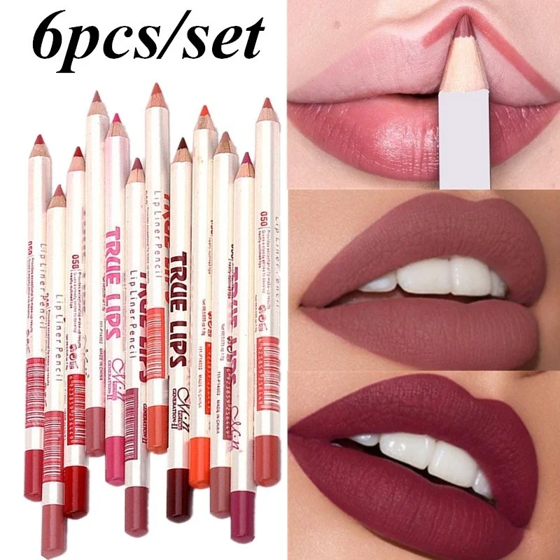 Lip Liner Pencil - 6Pcs/set Cosmetic Professional Wood Lipliner Waterproof