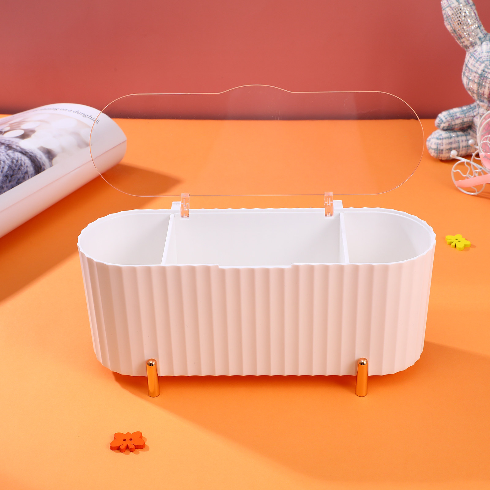 Beauty Makeup Box - 2Pcs Storage Box 3-Grid Makeup Pad