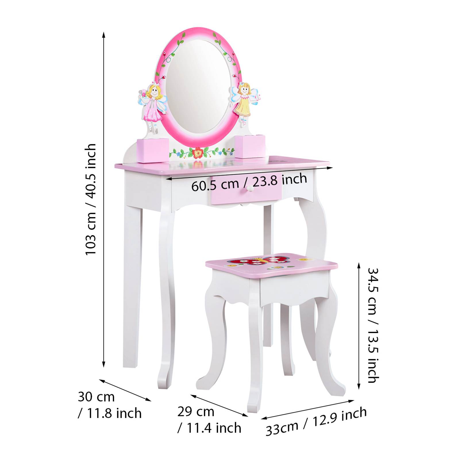 Kids Vanity Set Floral Printed - Beauty Makeup Desk recension och pris