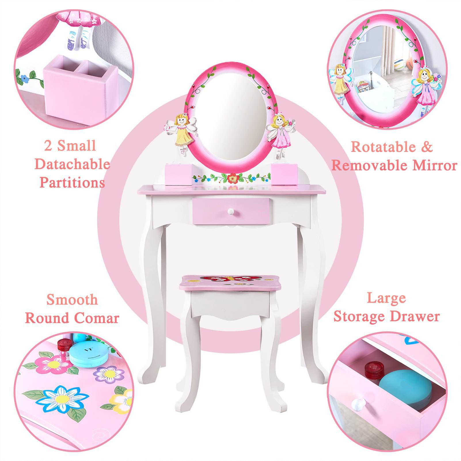 Kids Vanity Set Floral Printed - Beauty Makeup Desk recension och pris