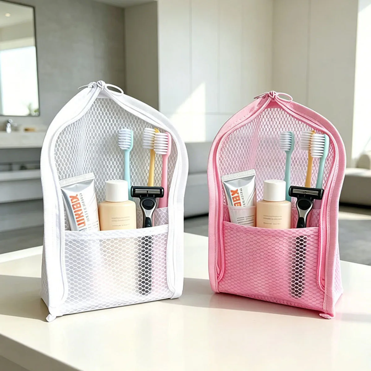 Standing Mesh Toiletry Bag for - Beauty Makeup Case recension och pris