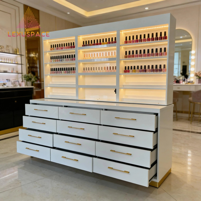custom.Wood Shelf Display Rack - Beauty Makeup Store recension och pris